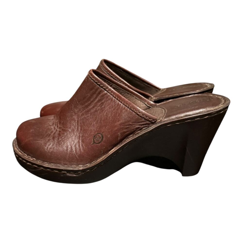 Born Brown Leather Mule Clogs Womens Size 8 EU 39 Slip On Comfort Heeled Shoes - Picture 5 of 10